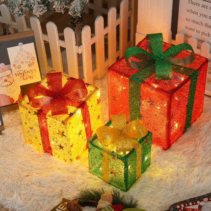 Remote Control Christmas Gift Box Lights Christmas Three-piece Decoration