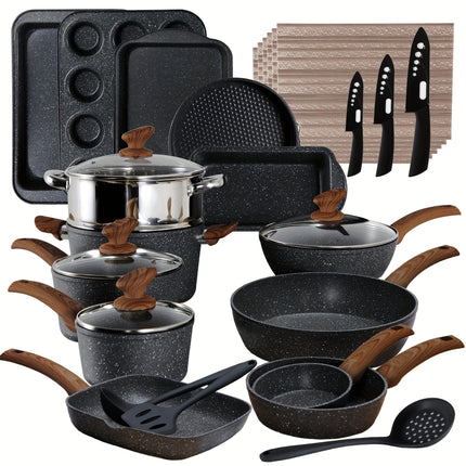 Kitchen Academy Pots and Pans Set Nonstick, 30 Pieces Induction Kitchen Cookware Set,