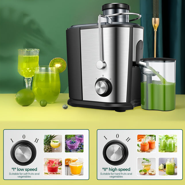 600W Juicer With Large Filling Shaft (65 Mm), Juicer Vegetables And Fruit, 2 Speed Levels, Anti-drip System