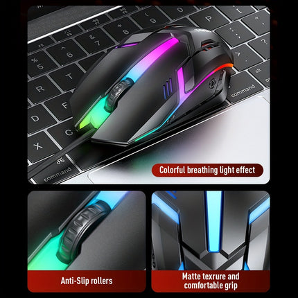 4pcs 4-Piece Wired Gaming Bundle: Illuminated Keyboard, Mouse, Headphones, and Mouse Pad