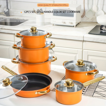 12pcs Stainless Steel Cookware Set, Pots And Pans Set Non Stick, Kitchen Pink Cookware Sets,