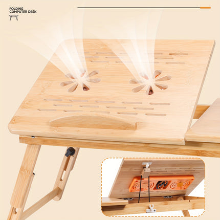 Bamboo Laptop Lap Desk with Adjustable Height & Angle, Tablet & Phone Holder