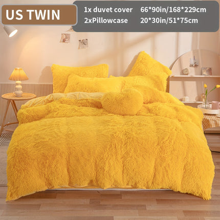 3pcs Solid Color Polyester Plush Duvet Cover Set, Winter Bedding, Machine Washable, Zipper Closure, 250-300g Fabric, Active Print, No Filler, Pillowcases Included