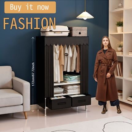 A Large-Capacity Standalone Wardrobe Storage Cabinet with Shelves And Hooks