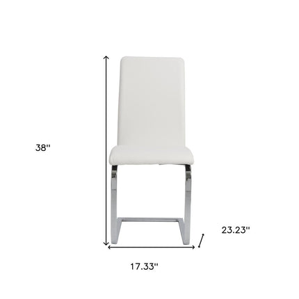 Set of Two White and Silver Upholstered Leather Dining Side Chairs