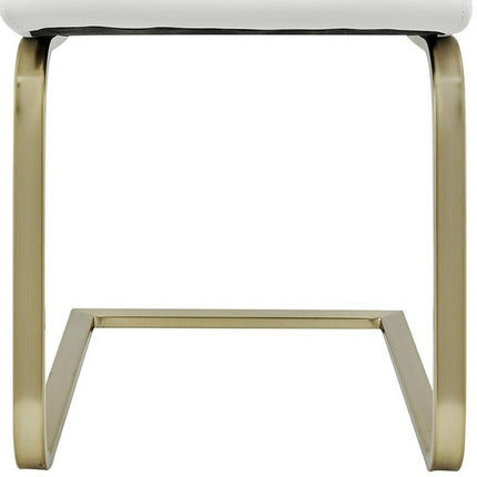 Set of Two White and Gold Upholstered Leather Dining Side Chairs