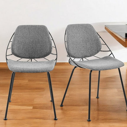 Set of Two Light Gray And Black Upholstered Fabric Dining Side Chairs