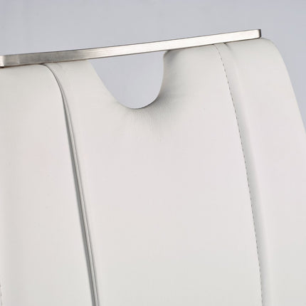 Set of Two White and Silver Upholstered Leather Dining Side Chairs