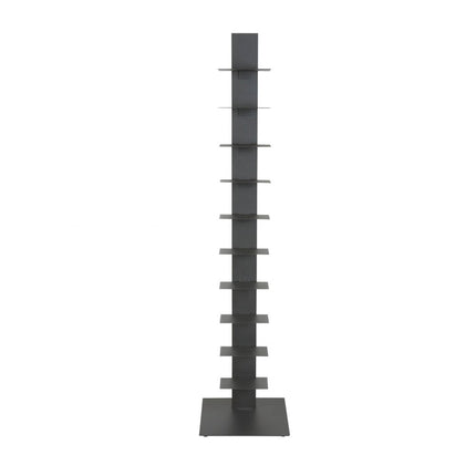 60" Dark Gray Metal Ten Shelf Modern Tower Bookcase