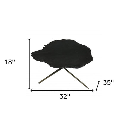 Set of Two Brown Stone and Iron Free Form Bunching Coffee Tables