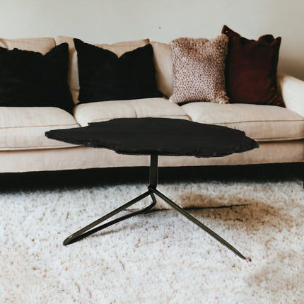 Set of Two Brown Stone and Iron Free Form Bunching Coffee Tables