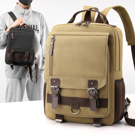 Men'S Backpack  New Washed Canvas, Dual Shoulder Straps, Multifunctional Retro Laptop Backpack,