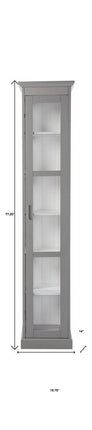Gray Cornice Molding Curio with Glass Door