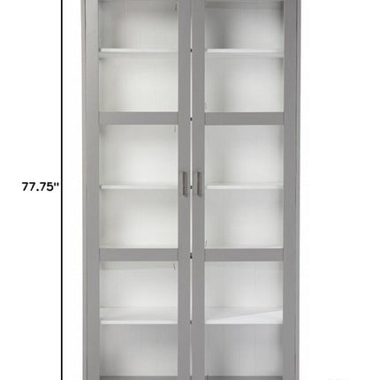 Gray Cornice Molding Double Door Curio Cabinet