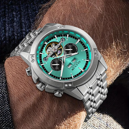 Men'S Automatic Mechanical Watch - Date Display, Stainless Steel Band, Luxury Round Dial