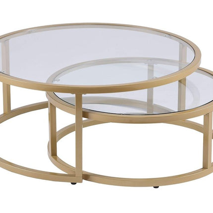 Set of Two Gold Glass Round Nested Coffee Tables