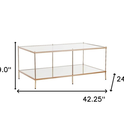 42" Clear And Gold Glass And Metal Coffee Table