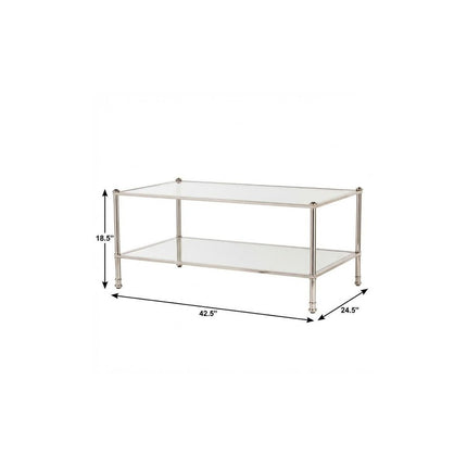 43" Silver Mirrored And Metal Rectangular Mirrored Coffee Table