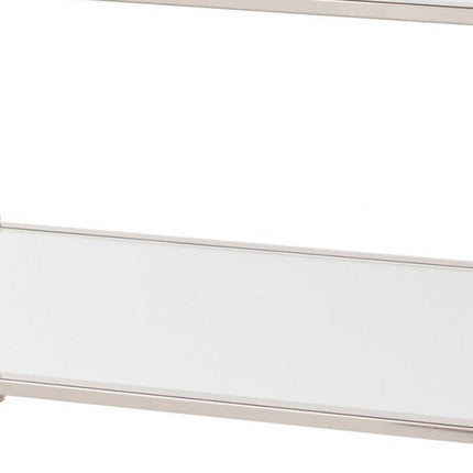 43" Silver Mirrored And Metal Rectangular Mirrored Coffee Table