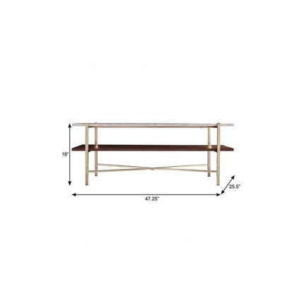 47" Brass Manufactured Wood And Metal Rectangular Coffee Table