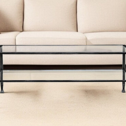 48" Black Glass And Metal Rectangular Coffee Table