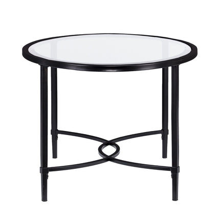 45" Clear and Black Glass and Metal Oval Coffee Table