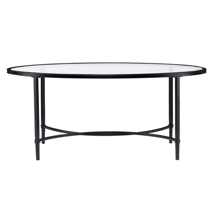 45" Clear and Black Glass and Metal Oval Coffee Table