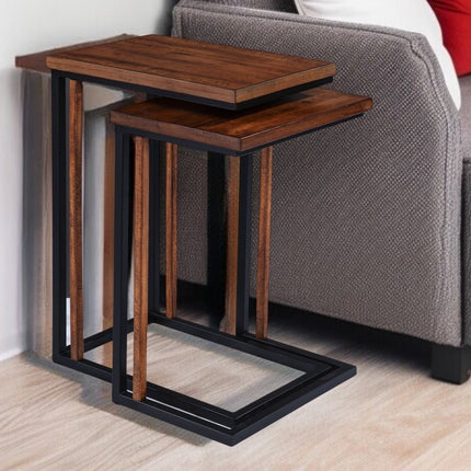 Set Of Two 25" Brown Solid Wood Rectangular Nested End Tables