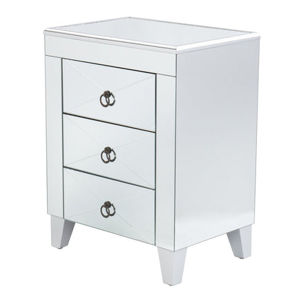 26" Silver End Table With Three Drawers