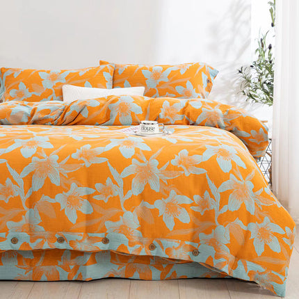 Cotton Double-layer Yarn Four-piece Flower Quilt Cover Bedding Bedding