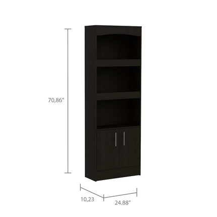 71" Light Gray Wood Three Tier Bookcase with Two Doors