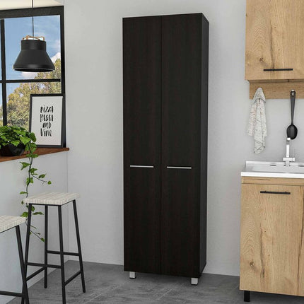 79" Modern Black Pantry Cabinet with Two Doors and Five Shelves