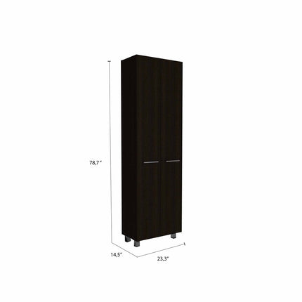 79" Modern Black Pantry Cabinet with Two Doors and Five Shelves