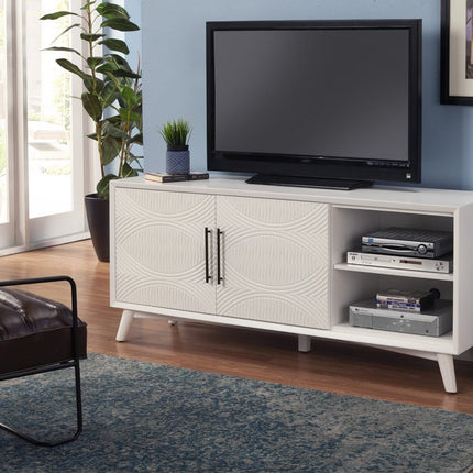 64" White Pine Solid Wood Open Shelving TV Stand