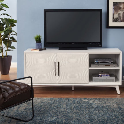 64" White Pine Solid Wood Open Shelving TV Stand
