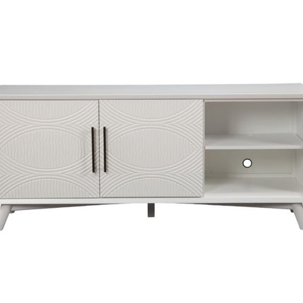 64" White Pine Solid Wood Open Shelving TV Stand