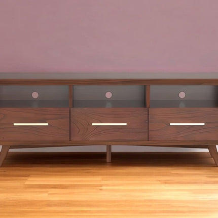 64" Brown Mahogany Solid Wood Open Shelving TV Stand