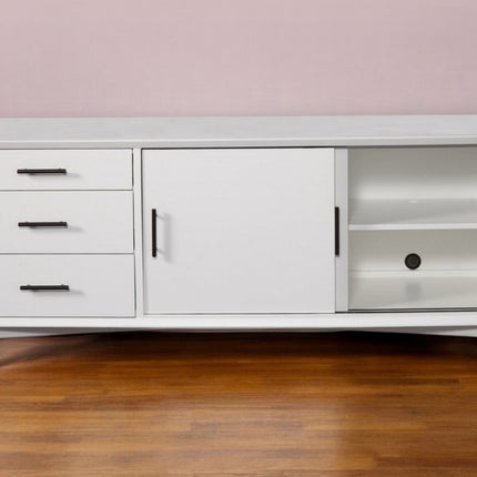 64" White Mahogany Solid Wood Enclosed and Open Storage TV Stand