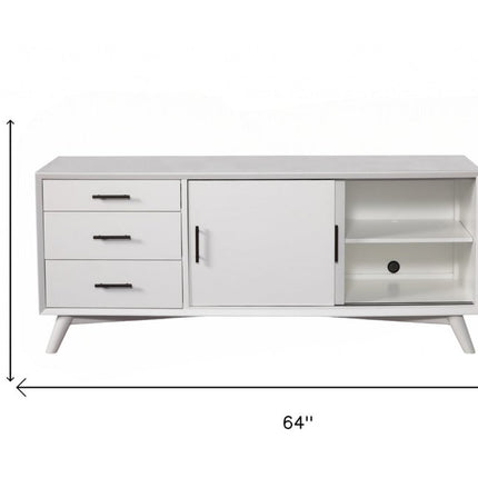 64" White Mahogany Solid Wood Enclosed and Open Storage TV Stand