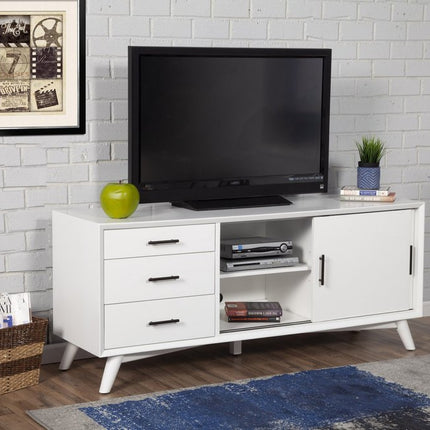 64" White Mahogany Solid Wood Enclosed and Open Storage TV Stand