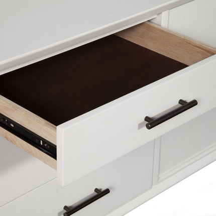 64" White Mahogany Solid Wood Enclosed and Open Storage TV Stand