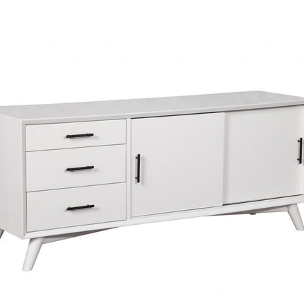 64" White Mahogany Solid Wood Enclosed and Open Storage TV Stand