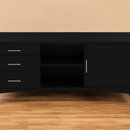 64" Black Mahogany Solid Wood Enclosed and Open Storage TV Stand