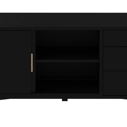 64" Black Mahogany Solid Wood Enclosed and Open Storage TV Stand
