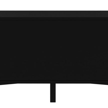 64" Black Mahogany Solid Wood Enclosed and Open Storage TV Stand