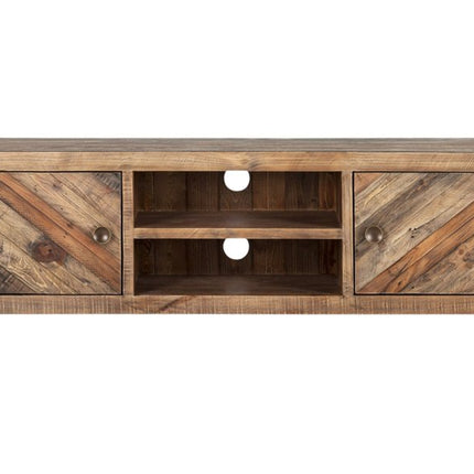 63" Wood Brown Reclaimed Pine And Plywood Open Shelving TV Stand