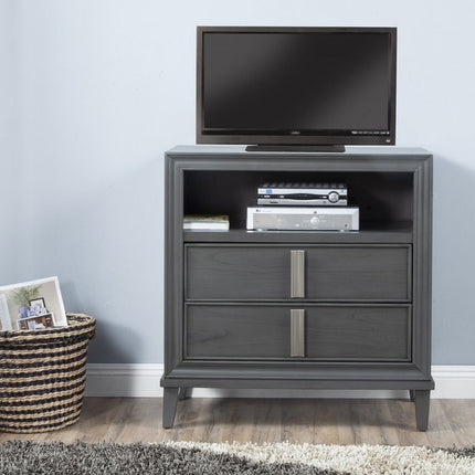 36" Gray Pine Poplar Solids With Mindy And Veneer Open Shelving TV Stand
