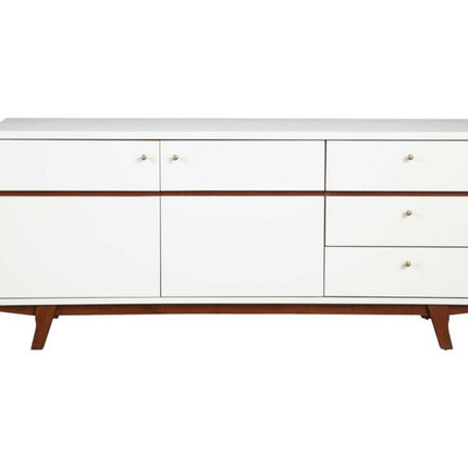65" White Mahogany Solids And Veneer Cabinet Enclosed Storage TV Stand