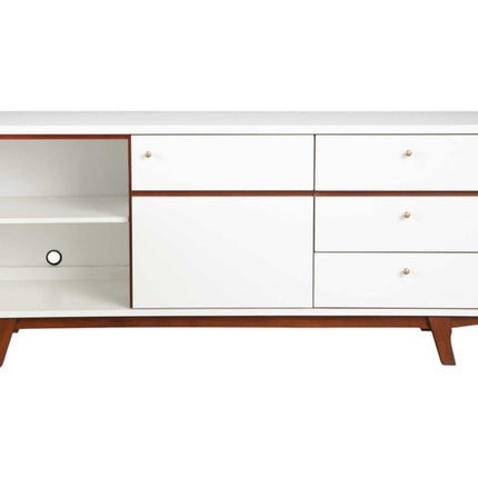 65" White Mahogany Solids And Veneer Cabinet Enclosed Storage TV Stand