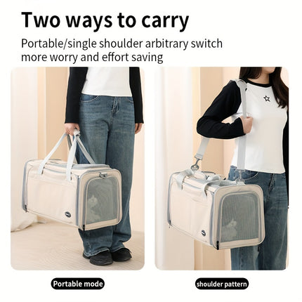 Expandable Large-Capacity Cat Carrier - Portable Linen Pet Travel Bag with Zipper Closure for Two Cats, Ideal for Outdoor Use